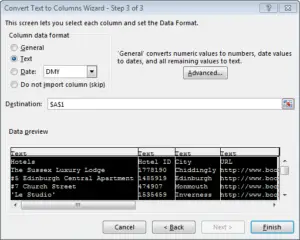 Microsoft Excel paste CSV into cells : Step 3 select multiple columns