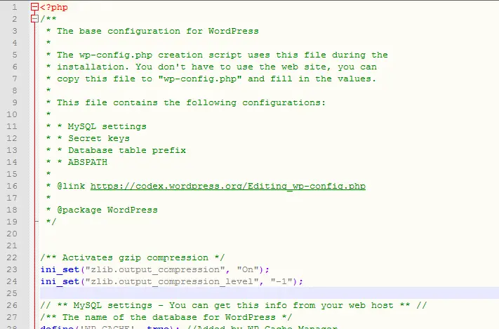 Wordpress activate gzip compression : Add code in the wp.config.php file