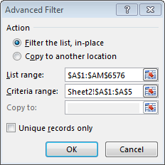 Microsoft Excel 2013 filter on multiple (1, 2 or more than 2) criterias : Multiple criteria selected for advanced filter