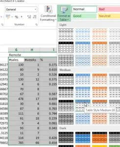 MS Excel 2013 how to make a table look good ? Format subtables as table