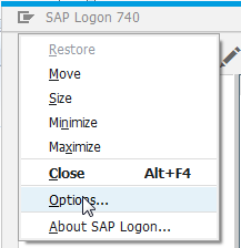 SAP change default language : open Options menu in SAP Logon
