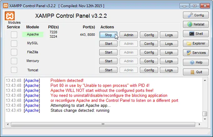 XAMPP Apache cannot start Port 80 in use – YB.Digital