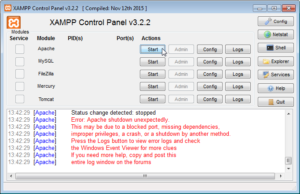 XAMPP Apache cannot start Port 80 in use : Error message in XAMPP when starting Apache