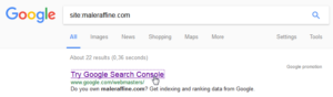 How to add a website on Google for indexation : Search Console link when searching for website