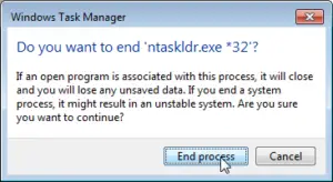 Lotus Notes solve "An error was encountered while opening a window" : Confirm ending of process ntaskldr.exe