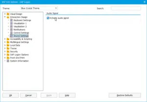 SAP Deactivate sound notification / activate audio signal : Sound settings menu with option to activate / deactivate the audio signals