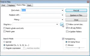 Search text string in all files and folders with Notepad++ : Open directory browsing