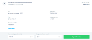 TransferWise, the best way to send money abroad : Payment example from CHF to a fixed AED amount