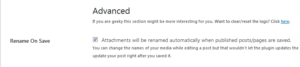 Wordpress rename pictures automatically : Rename On Save setting