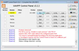 XAMPP Apache error Port 443 in use by Skype : Apache starting in XAMPP after issue solved