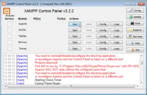 XAMPP Apache error Port 443 in use by Skype : XAMPP Apache error Port 443 in use by Skype