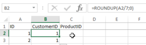 How to combine two data sets and create all possible combinations with Excel : Function roundup to repeat each first file ID for as many second files entries