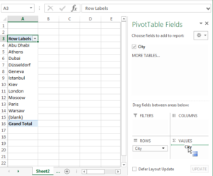 How to count the number of occurrences in a list with a pivot table in Excel : Value selection drag and drop