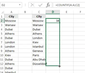 How to count the number of occurrences in a list with functions in Excel : Extension of the countif formula for all values