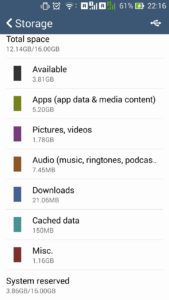 How to free storage space in Android by clearing cache : Misc. entry in Storage settings