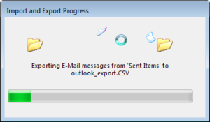 How to export email addresses in MS Outlook : Import and Export progress bar