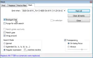 Notepad++ how to extract email addresses from a file : Options to mark lines containing only an email address