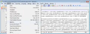 Notepad++ how to extract email addresses from a file : Search => Replace menu