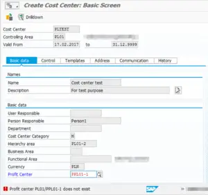 SAP how to create a profit center - solve issue profit center does not exist : Error during cost center creation