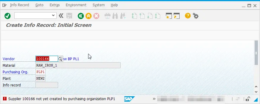 SAP PIR creation how to solve Supplier 123 not created by purchasing organization XX : Error during purchase info record creation