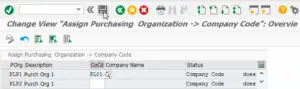 SAP Assign purchasing organization to company code and plant : Company code entry for purchasing org assignment