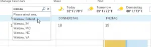 Outlook calendar - change weather locations : Enter a location name and select the correct one