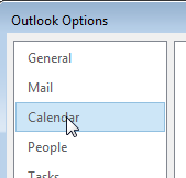 Outlook calendar - change weather unit : Calendar menu in Outlook options