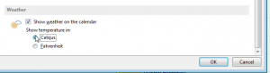 Outlook calendar - change weather unit : Display weather option and unit selection