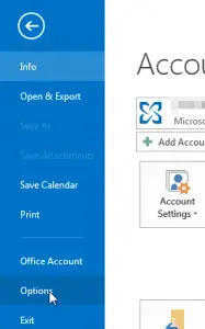 Outlook calendar - change weather unit : Options in File menu