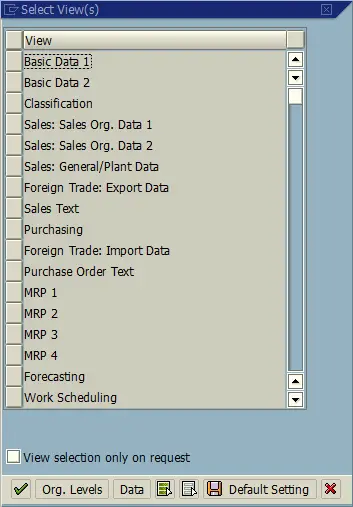 SAP find out which views are open for a material / article : List of Material Master views in MM03