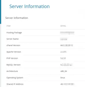 CPanel get the host server IP address : Server information details