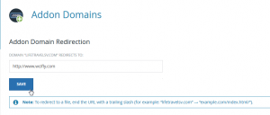 cPanel redirect a virtual domain name to another URL : Adding the target URL for redirection