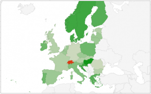 Create a shareable map chart with Google Sheets : Europe region of a map chart