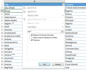 Excel filter wildcards and with wildcards - star and interrogation mark : Results starting with a string