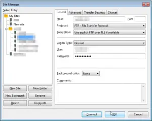 FileZilla retrieve password of an FTP website connection in Windows : Sites manager FTP connections