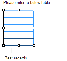 Gmail how to delete a table from an email message : Selecting the table skeleton will not allow to remove table from message