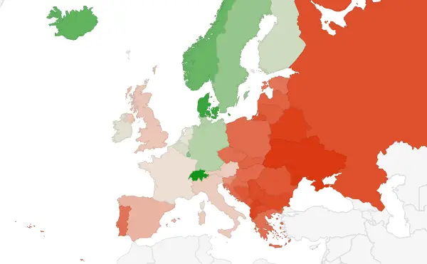 Interactive maps of average gross salary, net salary, and income tax in Europe