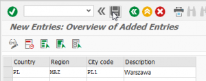 SAP Create new city code : Additional city code data entry