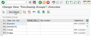 SAP how to create a new purchasing group : New Entries button in the purchasing groups overview