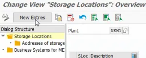SAP how to create a storage location : New storage location entries