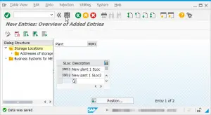 SAP how to create a storage location : New storage locations saved