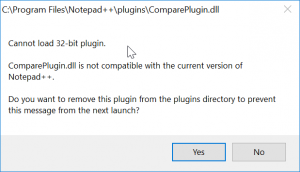 Notepad++ cannot load 32 bit plugin on Windows : Error message when using plugins on 64 bit version