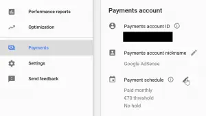Google AdSense change payment threshold and schedule : Payment schedule edit option