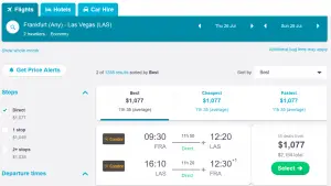 How to Compare Flight and Hotel prices -Find the best deals : Skyscanner - flight Frankfurt to Vegas 2 persons 3 nights