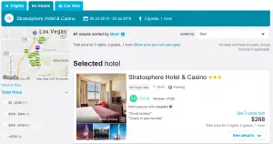 How to Compare Flight and Hotel prices -Find the best deals : Skyscanner - hotel Las Vegas 2 persons 3 nights