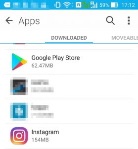 Instagram video upload stuck : Finding the Instagram application in Android Apps settings