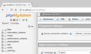 How to delete a database in phpMyAdmin : Selecting the database to delete in main screen