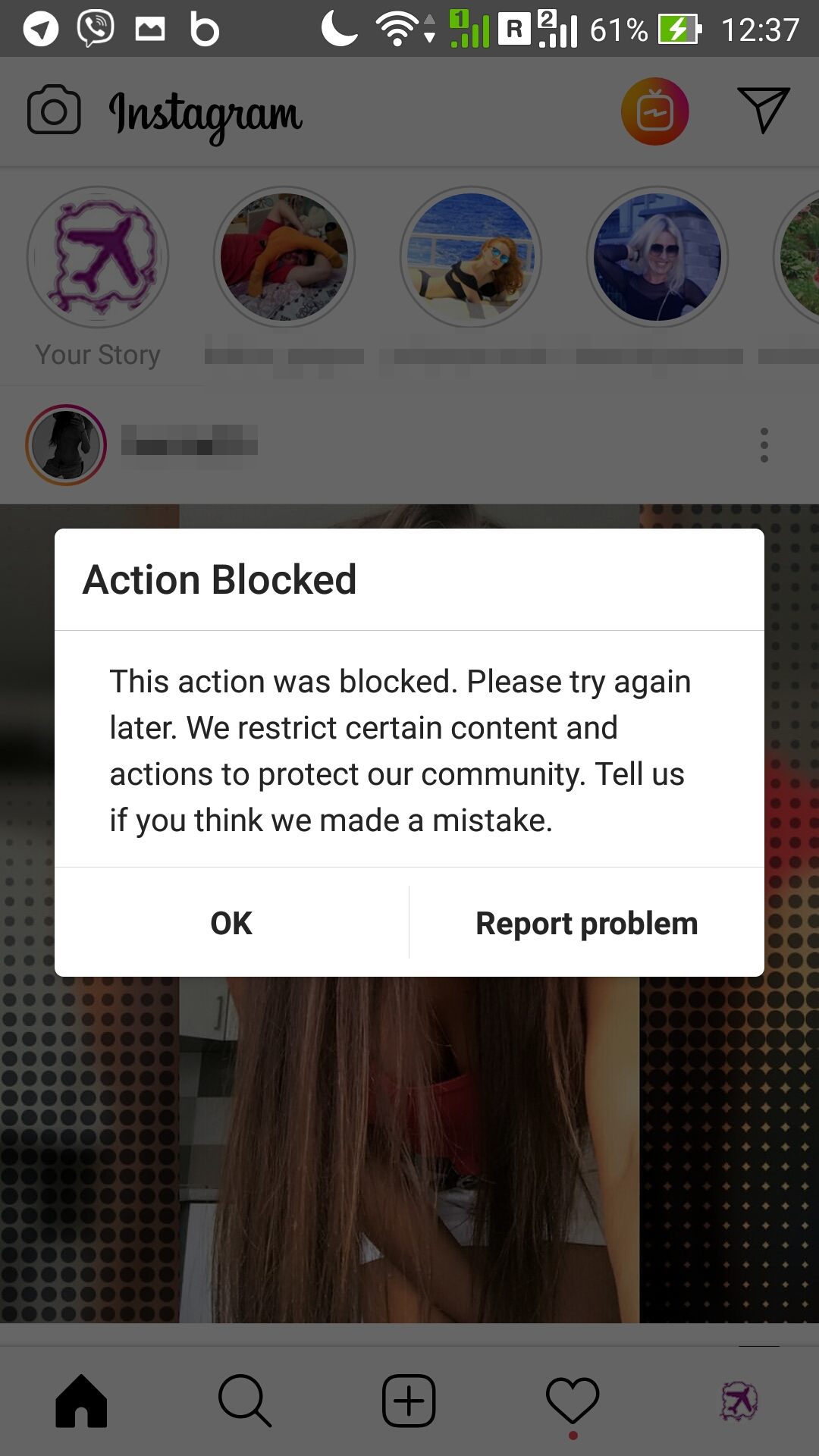 Instagram action blocked