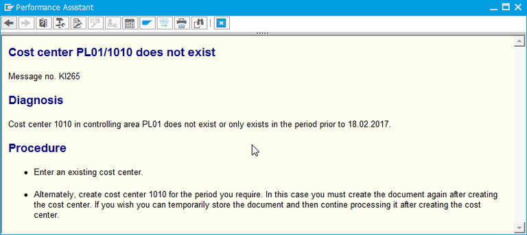 Cost center does not exist