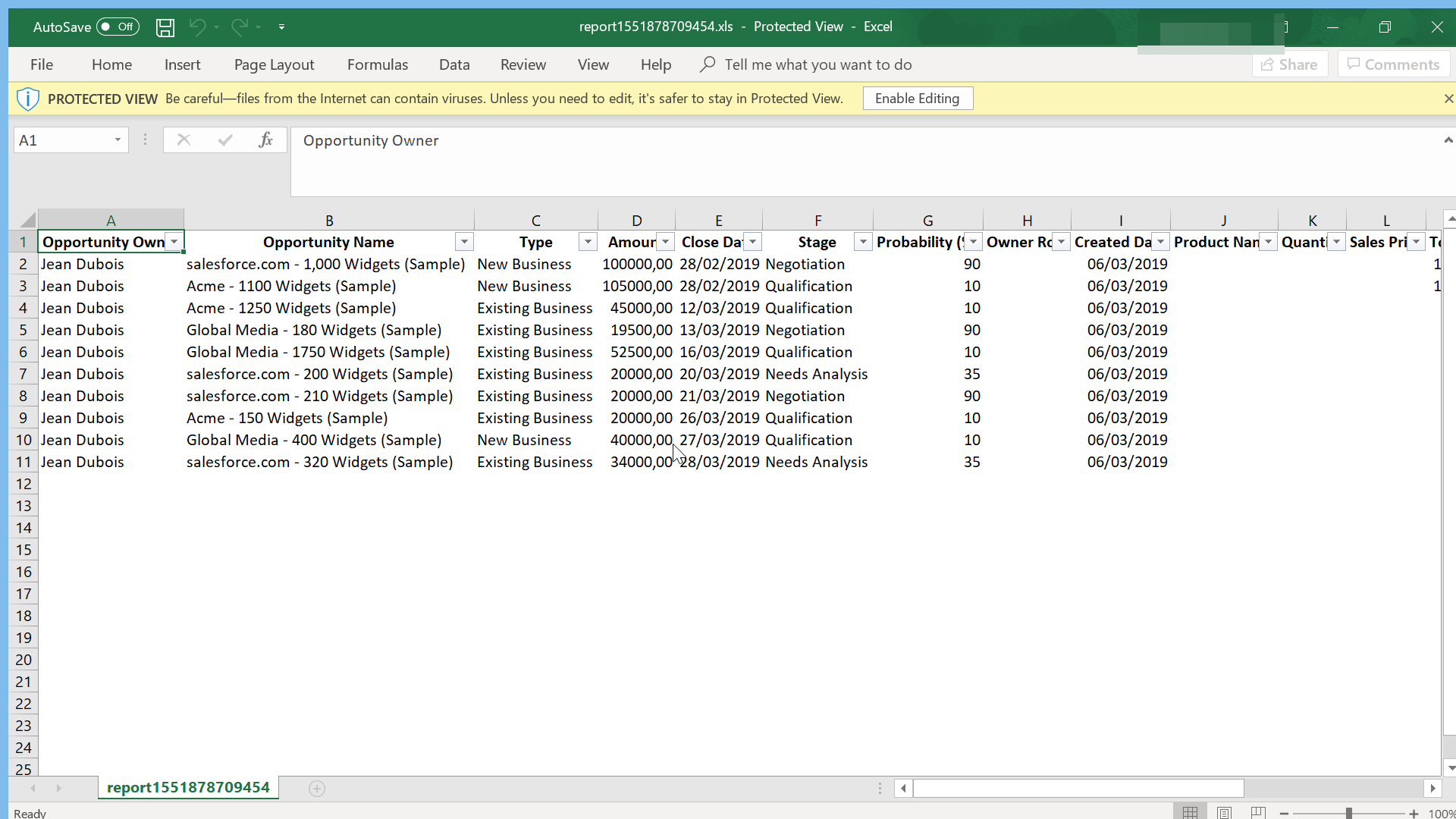 How can I export data from SalesForce to Excel?